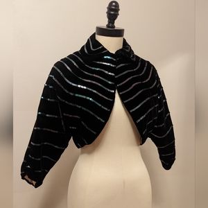 1950s vintage black velvet cropped bolero with iridescent sequins